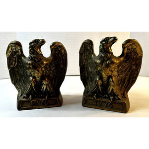 Vintage 1776 Brass American Bald Eagle Bookends By 1972 Colonial Virginia